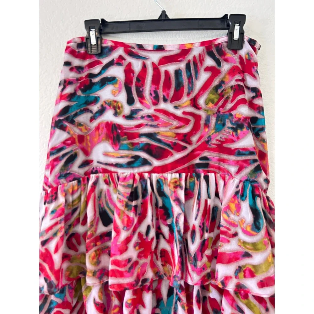 Tunique Boho Layered Frill Skirt - Pink & Blue Artistic Print - Festival Wear M‎